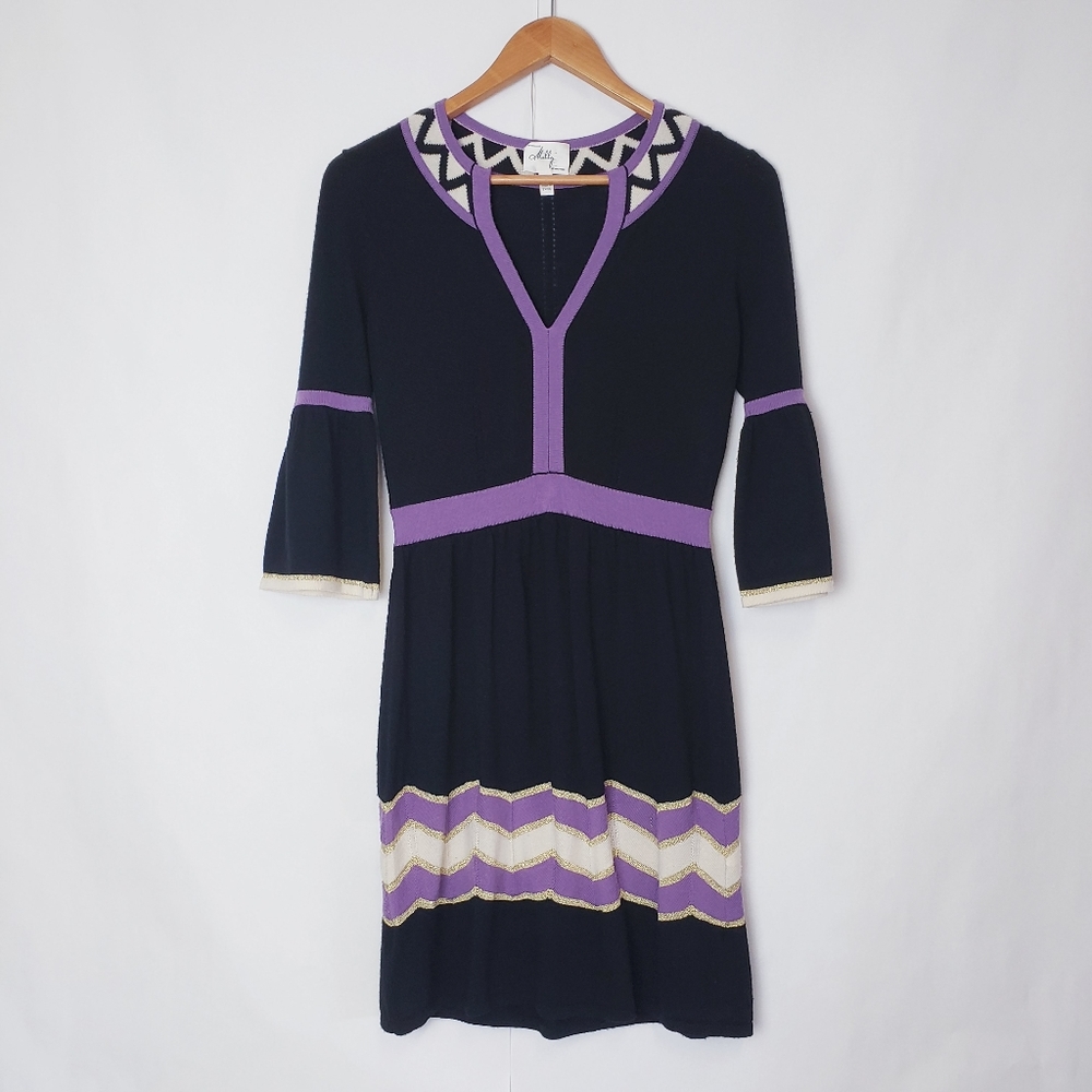 Milly Merino Wool Blend Sweater Dress Chevron S
